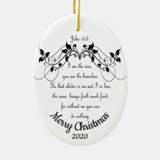 Aangepaste kerstmis Ik ben de wijnscriptie Keramisch Ornament (Achterkant)