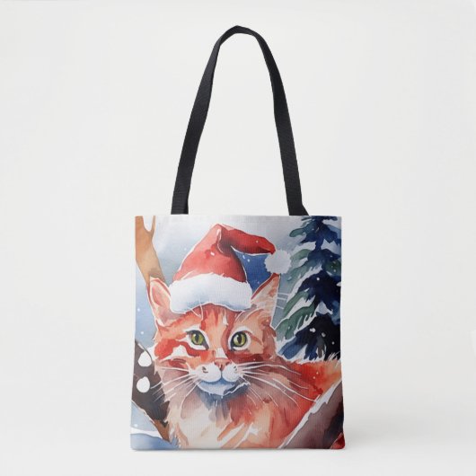 Aangepaste Kerstmis Kat Ontwerp, Kerstcadeau Tote Bag (Voorkant)