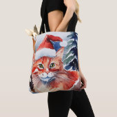 Aangepaste Kerstmis Kat Ontwerp, Kerstcadeau Tote Bag (Dichtbij)