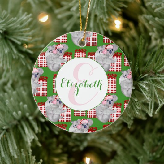 Aangepaste Kerstmis Koala's Groen Keramisch Ornament (Boom)