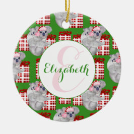 Aangepaste Kerstmis Koala's Groen Keramisch Ornament