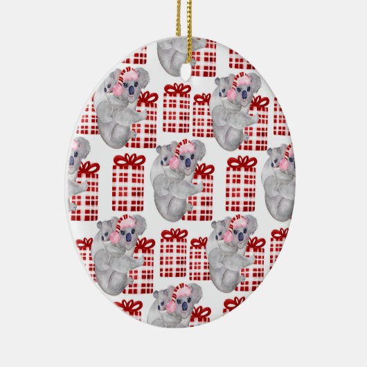 Aangepaste Kerstmis Koala's Wit Keramisch Ornament (Rechts)