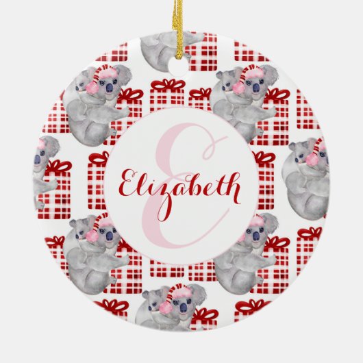 Aangepaste Kerstmis Koala's Wit Keramisch Ornament (Achterkant)