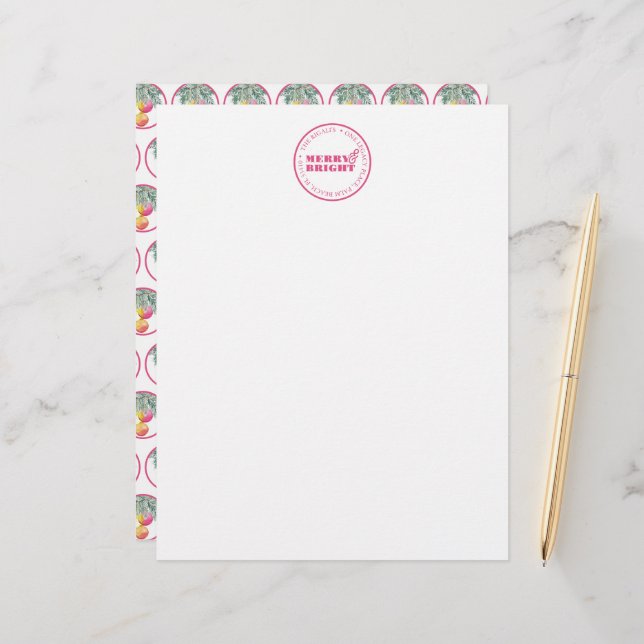 Aangepaste Kerstmis Letterhead Design Roze Briefhoofd (Voorkant / Achterkant in situ)