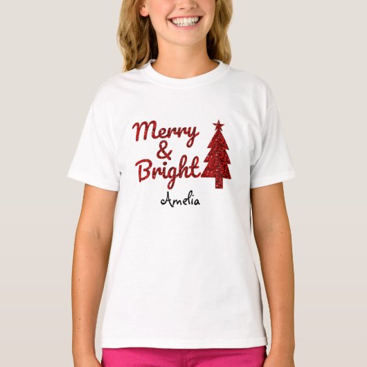 Aangepaste Kerstmis Merry and Bright T-shirt (Voorkant)