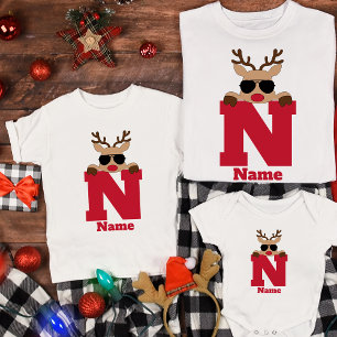 Aangepaste Kerstmis Monogram met naam Cool Pyjama T-shirt
