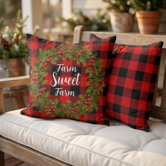 Aangepaste Kerstmis Rood Zwart Buffalo Geruite Pla Buitenkussen