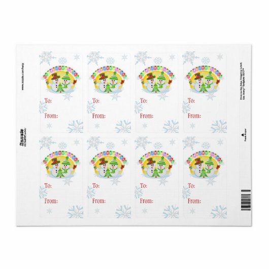 Aangepaste Kerstmis Sneeuwman Gift Labels (Full Sheet)