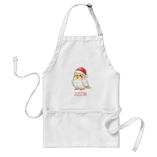 Aangepaste Kerstmis Valkparkiet met Kerstman Hoed Standaard Schort (Voorkant)