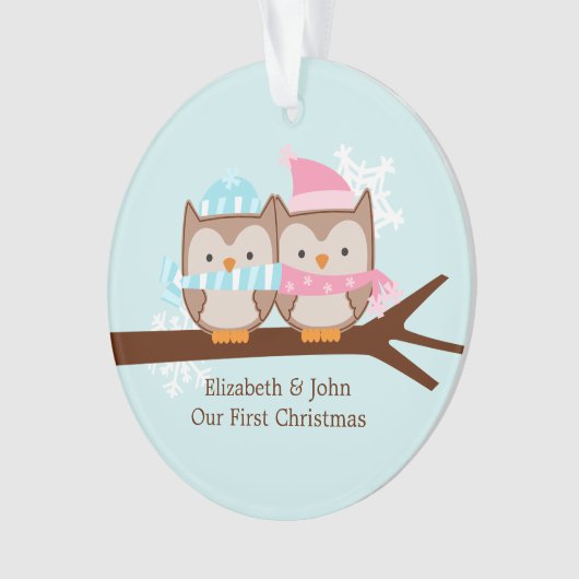Aangepaste Kerstmis voor Owl Couple Ornament (voorkant)