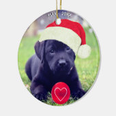 Aangepaste Kerstmis Zwarte Hond Foto Keramisch Ornament (Links)