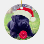 Aangepaste Kerstmis Zwarte Hond Foto Keramisch Ornament (Achterkant)