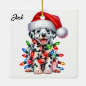 Aangepaste KerstmisDalmatie met Santa Hat Keramisch Ornament (Achterkant)