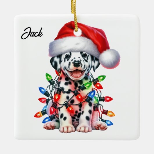 Aangepaste KerstmisDalmatie met Santa Hat Keramisch Ornament (Voorkant)