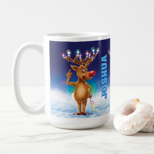 Aangepaste kerstmok, Rudolph en licht. koffie M Koffiemok (Met donut)