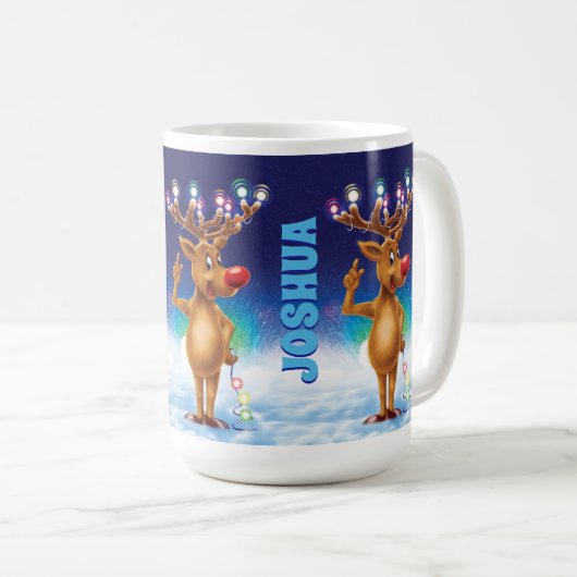 Aangepaste kerstmok, Rudolph en licht. koffie M Koffiemok (Voorkant rechts)