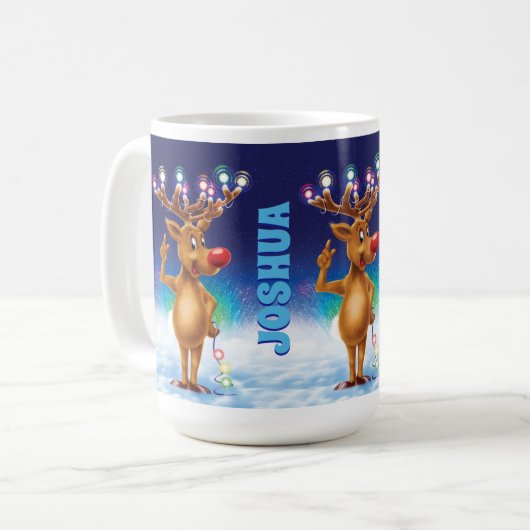 Aangepaste kerstmok, Rudolph en licht. koffie M Koffiemok (Voorkant links)