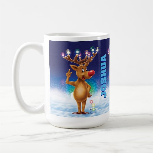 Aangepaste kerstmok, Rudolph en licht. koffie M Koffiemok (Links)