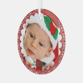 Aangepaste kerstnaam baby's 1 e Kerstmis Foto Rood Glas Ornament (Voorkant links)