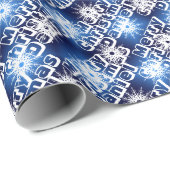 Aangepaste kerstnaam Snowflakes Blue Cadeaupapier (Rol Hoek)