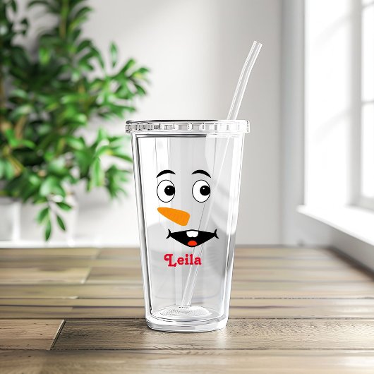 Aangepaste kerstnaam & Snowman Face Acryllic Acryl Drinkbeker