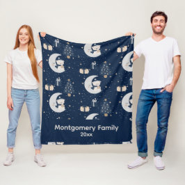 Aangepaste Kerstnacht in het Midden | Marineblauw, Fleece Deken