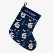Aangepaste Kerstnacht in het Midden | Marineblauw, Grote Kerstsok (Voorkant (Hangend))