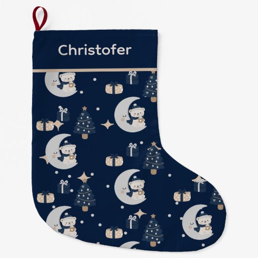 Aangepaste Kerstnacht in het Midden | Marineblauw, Grote Kerstsok (Voorkant)