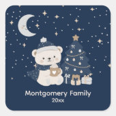 Aangepaste Kerstnacht in het Midden | Marineblauw, Vierkante Sticker (Voorkant)