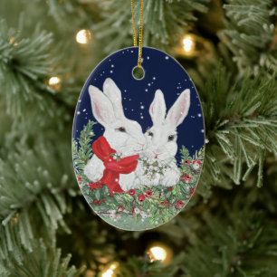Aangepaste kerstpet konijn Bunny Fotojaar Keramisch Ornament