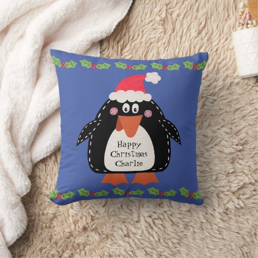 Aangepaste kerstpinguïn Throw Cushion Kussen (Deken)