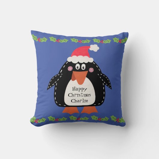Aangepaste kerstpinguïn Throw Cushion Kussen (Voorkant)