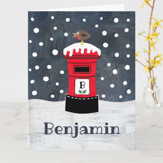 Aangepaste kerstpostbus en Robin Kaart (Gele Bloem)