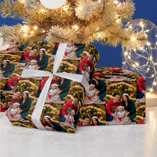 Aangepaste kerstseizoen gezelfgemaakte familiefoto cadeaupapier