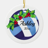 Aangepaste kerstsiermarine voor volleybal - blauw keramisch ornament (Voorkant)