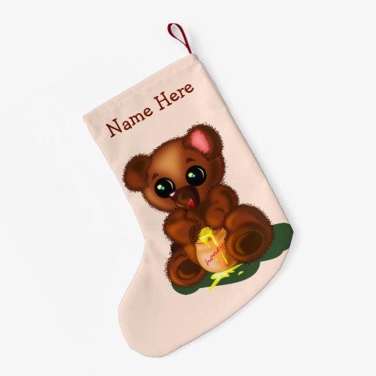 Aangepaste kerstsokken met naam Cute Bear Kleine Kerstsok (Achterkant (Hangend))