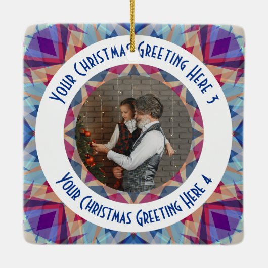 Aangepaste Kerstster Jolly Blue Fotobegroeting Keramisch Ornament (Achterkant)