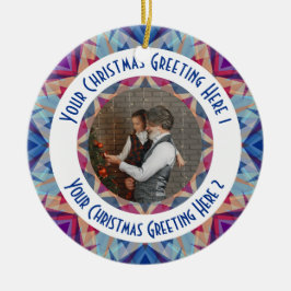 Aangepaste Kerstster Jolly Blue Fotobegroeting Keramisch Ornament