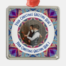 Aangepaste Kerstster Jolly Blue Fotobegroeting Metalen Ornament