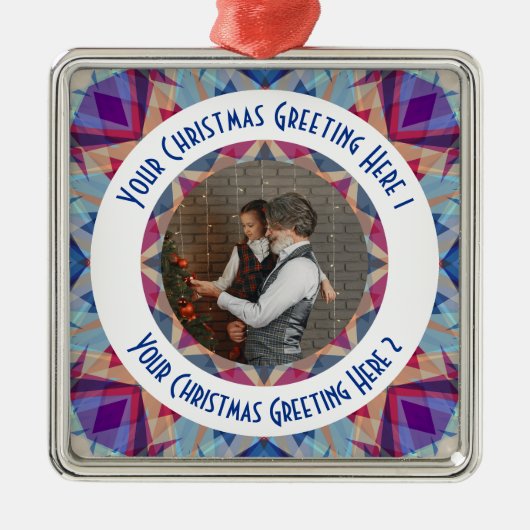 Aangepaste Kerstster Jolly Blue Fotobegroeting Metalen Ornament (Voorkant)