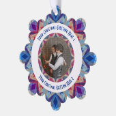 Aangepaste Kerstster Jolly Blue Fotobegroeting Ornament Kaart (Links)