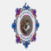 Aangepaste Kerstster Jolly Blue Fotobegroeting Ornament Kaart (Rechts)