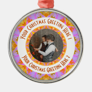 Aangepaste Kerstster Jolly Pink Fotobegroeting Metalen Ornament
