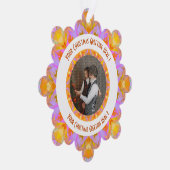 Aangepaste Kerstster Jolly Pink Fotobegroeting Ornament Kaart (Rechts)