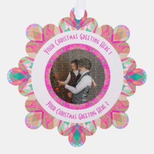 Aangepaste Kerstster Jolly Pink Fotobegroeting Ornament Kaart