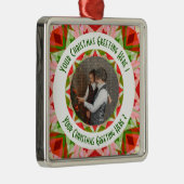 Aangepaste Kerstster Jolly Red Fotobegroeting Metalen Ornament (Rechts)