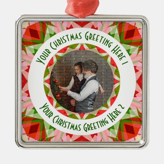 Aangepaste Kerstster Jolly Red Fotobegroeting Metalen Ornament (Voorkant)