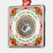 Aangepaste Kerstster Jolly Red Fotobegroeting Metalen Ornament (Links)