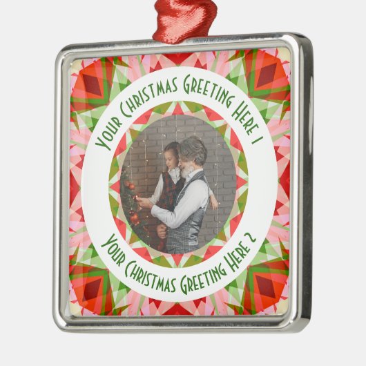 Aangepaste Kerstster Jolly Red Fotobegroeting Metalen Ornament (Links)