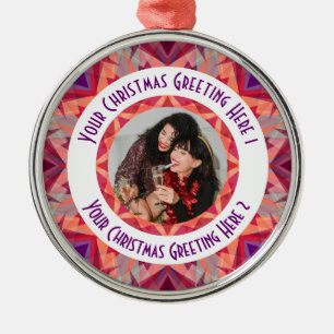Aangepaste Kerstster Jolly Red Fun Paarse Foto Metalen Ornament